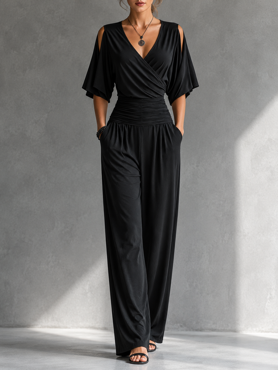 Valerie™ | Elegantní overal s výstřihem do V a širokými nohavicemi
