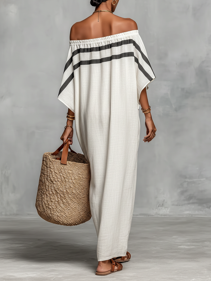 Maxi minimalistické šaty pro ženy s off-the-shoulder výstřihem a křídly