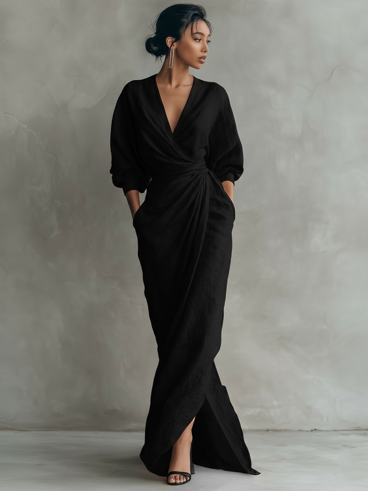 Aurélia™ | Lněné maxi šaty s výstřihem do V