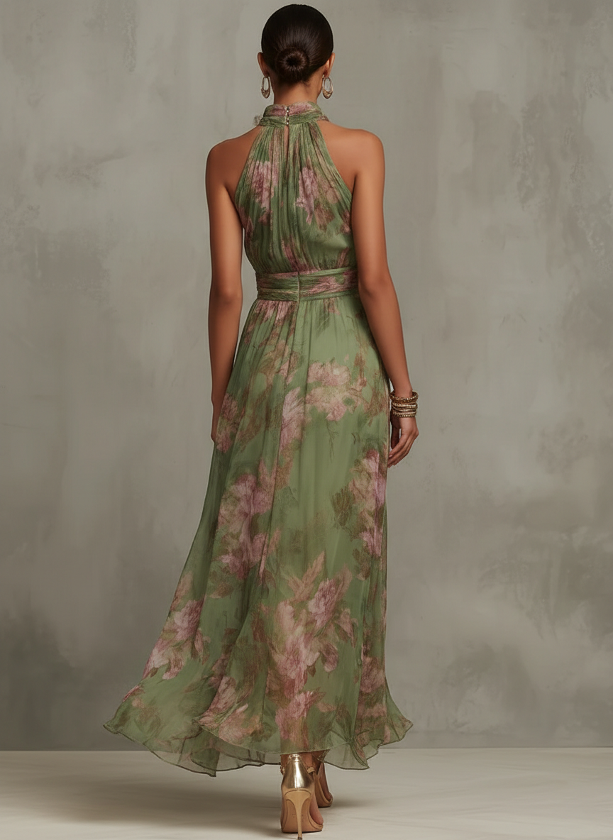 Livia™| Elegantní květinové maxi šaty s halter výstřihem