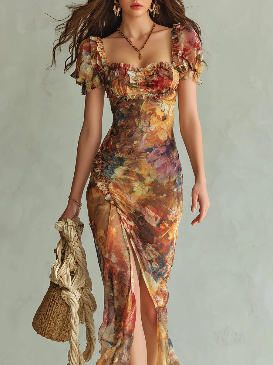 Saffron™ | Maxi Haljina s Boho Umjetničkim Printom