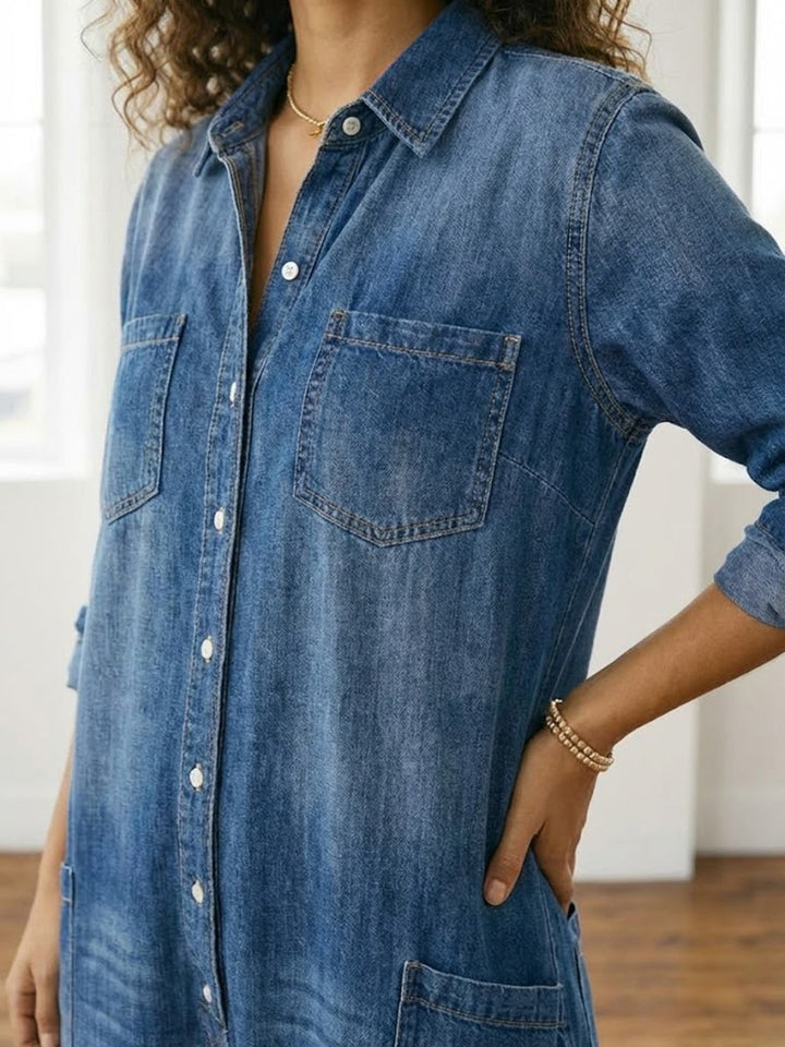 Diana | Vintage praný měkký bavlněný denim overal s knoflíkovým zapínáním